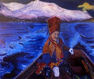 Sami Man on Boat, 2009, Oil on MDF, 84 x 69 cm, ©Hilja Roivainen.